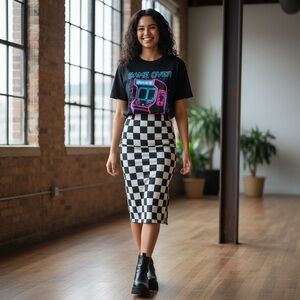 Checkerboard Pencil Skirt - Black & White
